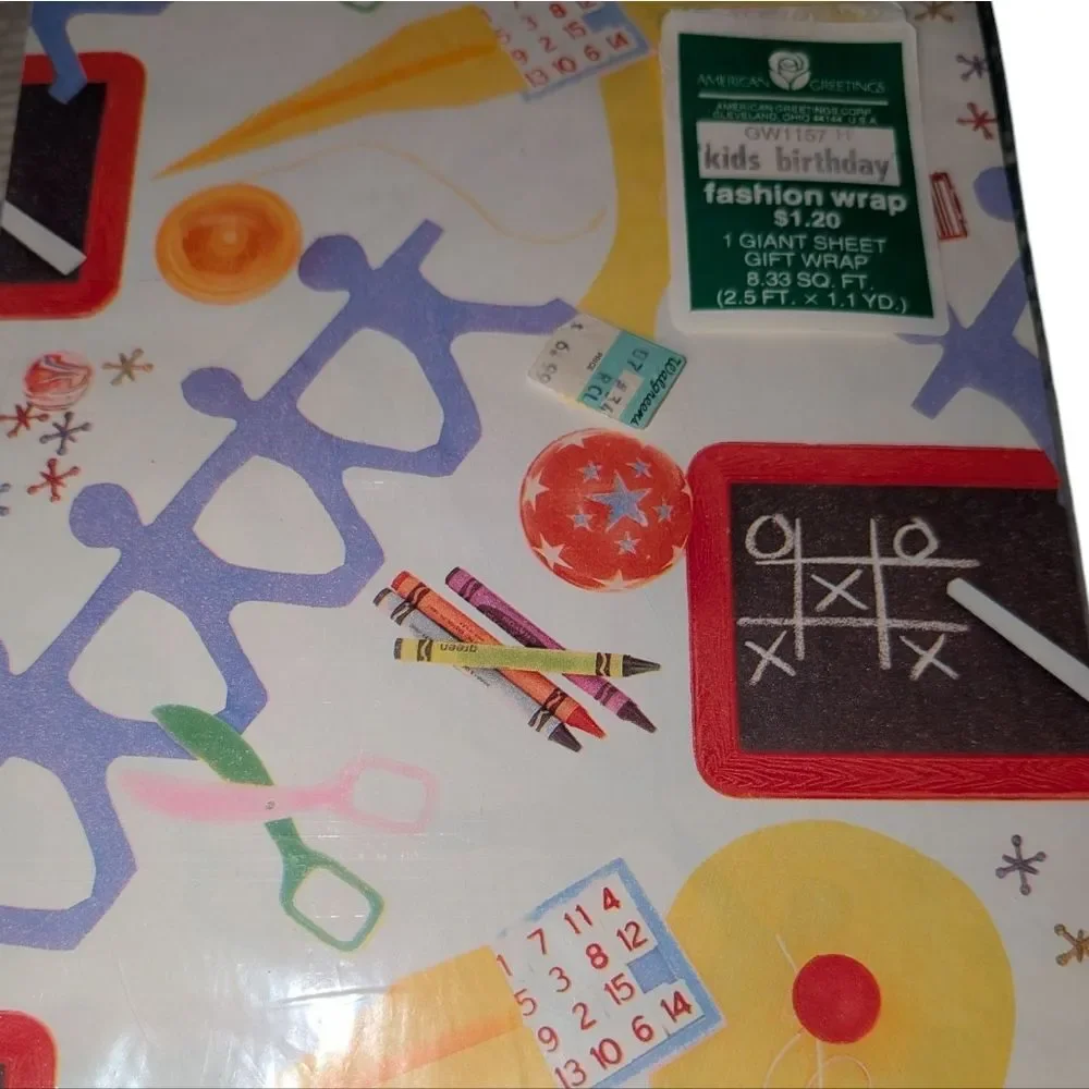 Vintage American Greetings School Theme Happy Birthday Kids‎ Wrapping Paper NIP